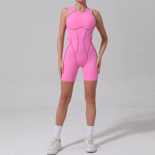 Splicing and contrasting color tight jumpsuit拼线撞色连体服