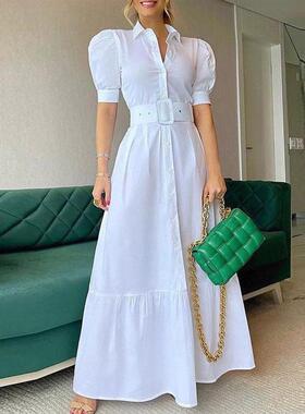 Long Dresses Fashion Turn-down Collar Button Shirt Dress裙子