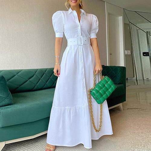 Long Dresses Fashion Turn-down Collar Button Shirt Dress裙子