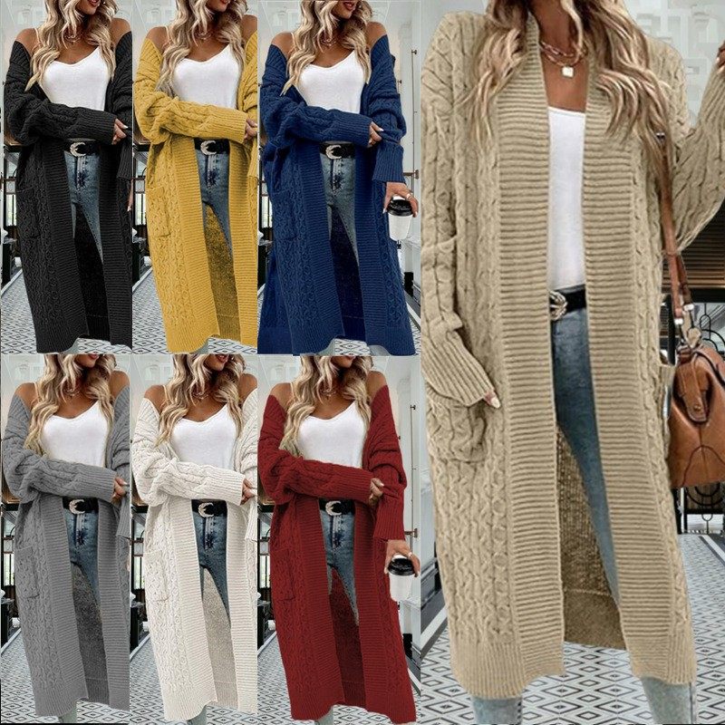 亚马逊新款欧美秋冬针织衫外贸女装宽松长款口袋开衫跨境毛衣外套,个性定制/设计服务/DIY,连衣裙加工定制,淘宝优惠券,粉丝福利购,淘宝优惠卷