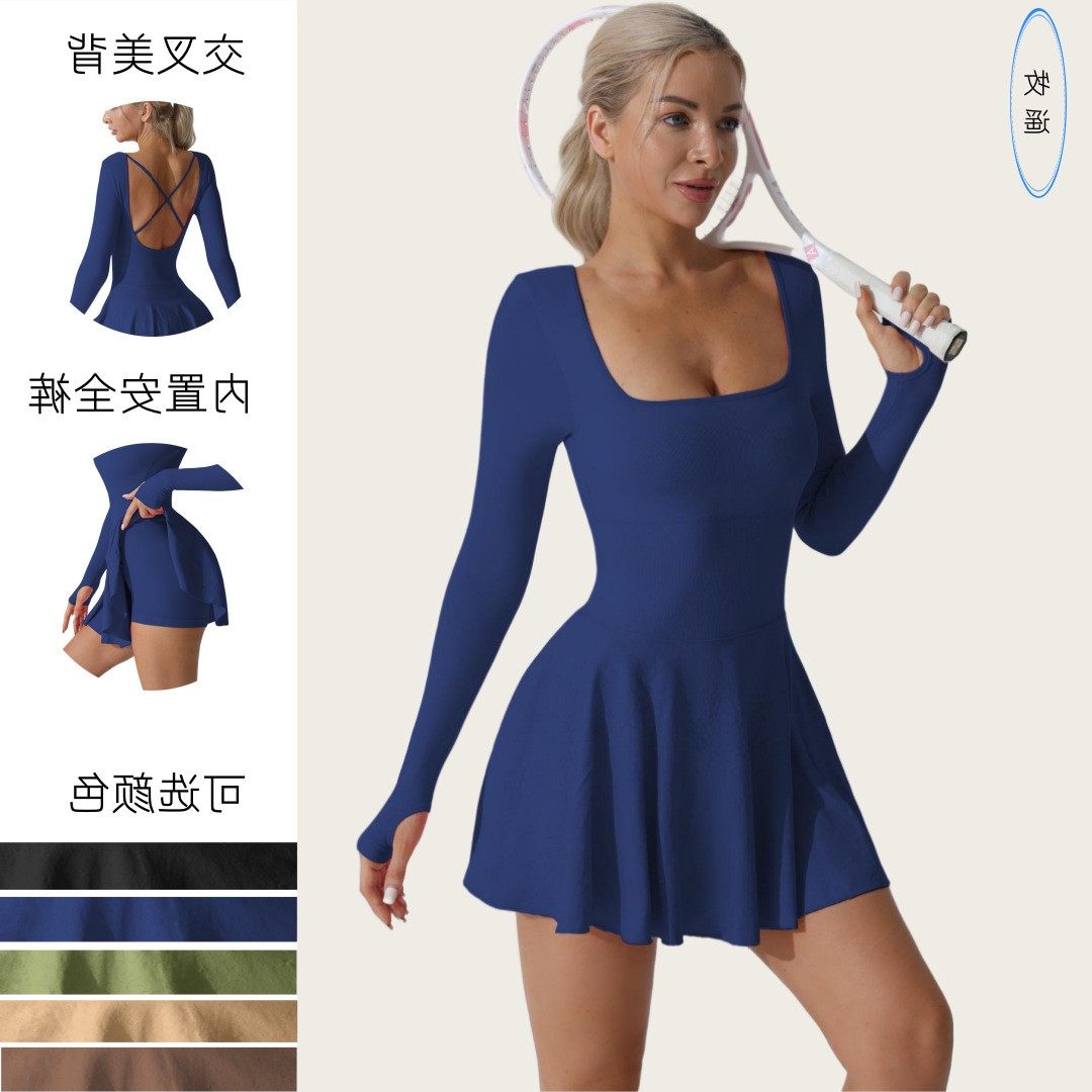 跨境爆款美背高尔夫连体网球裙跑步运动健身含短裤瑜伽服长袖短裙,个性定制/设计服务/DIY,连衣裙加工定制,淘宝优惠券,粉丝福利购,淘宝优惠卷