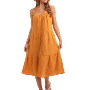 casual 吊带裙女 Summer color for women dress solid camisole