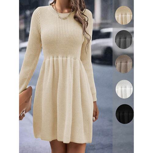 Solid color doll dress sweater dress女士纯色娃娃装毛衣连衣裙