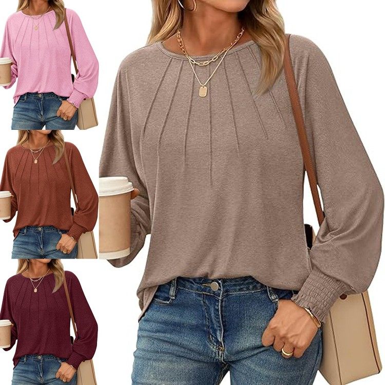 秋季新款跨境欧美女装亚马逊女长袖圆领恤褶皱休闲纯色卫衣,个性定制/设计服务/DIY,连衣裙加工定制,淘宝优惠券,粉丝福利购,淘宝优惠卷