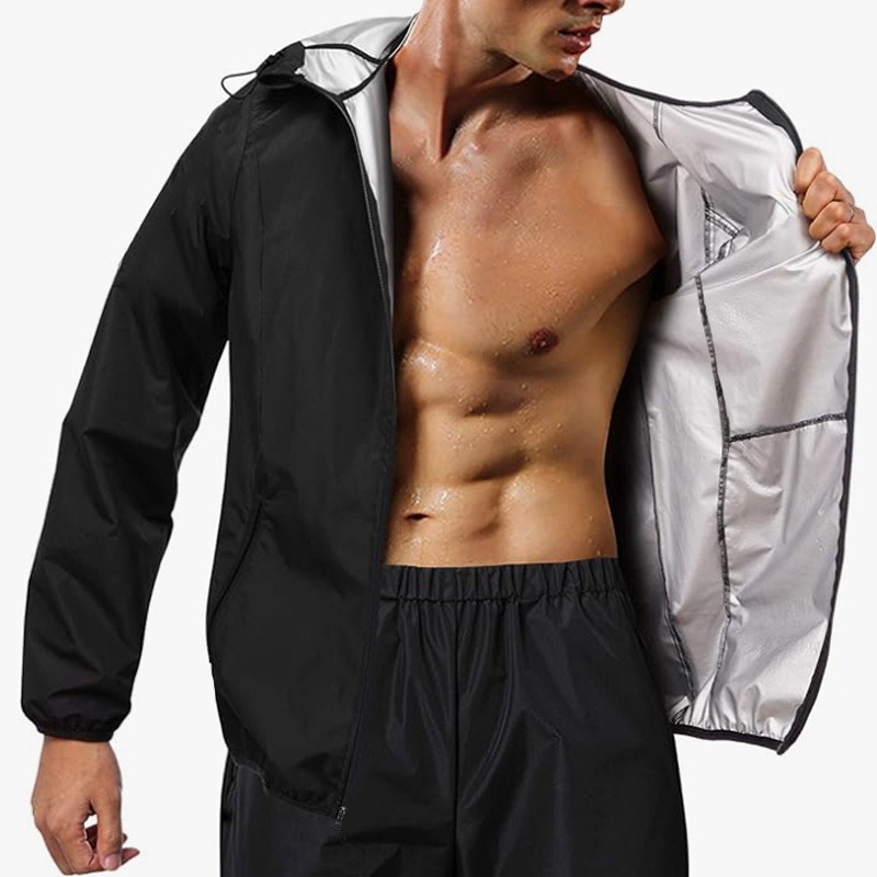 男士运动服健身爆汗服连帽夹克防风衣欧美大码男暴汗桑拿运动套装