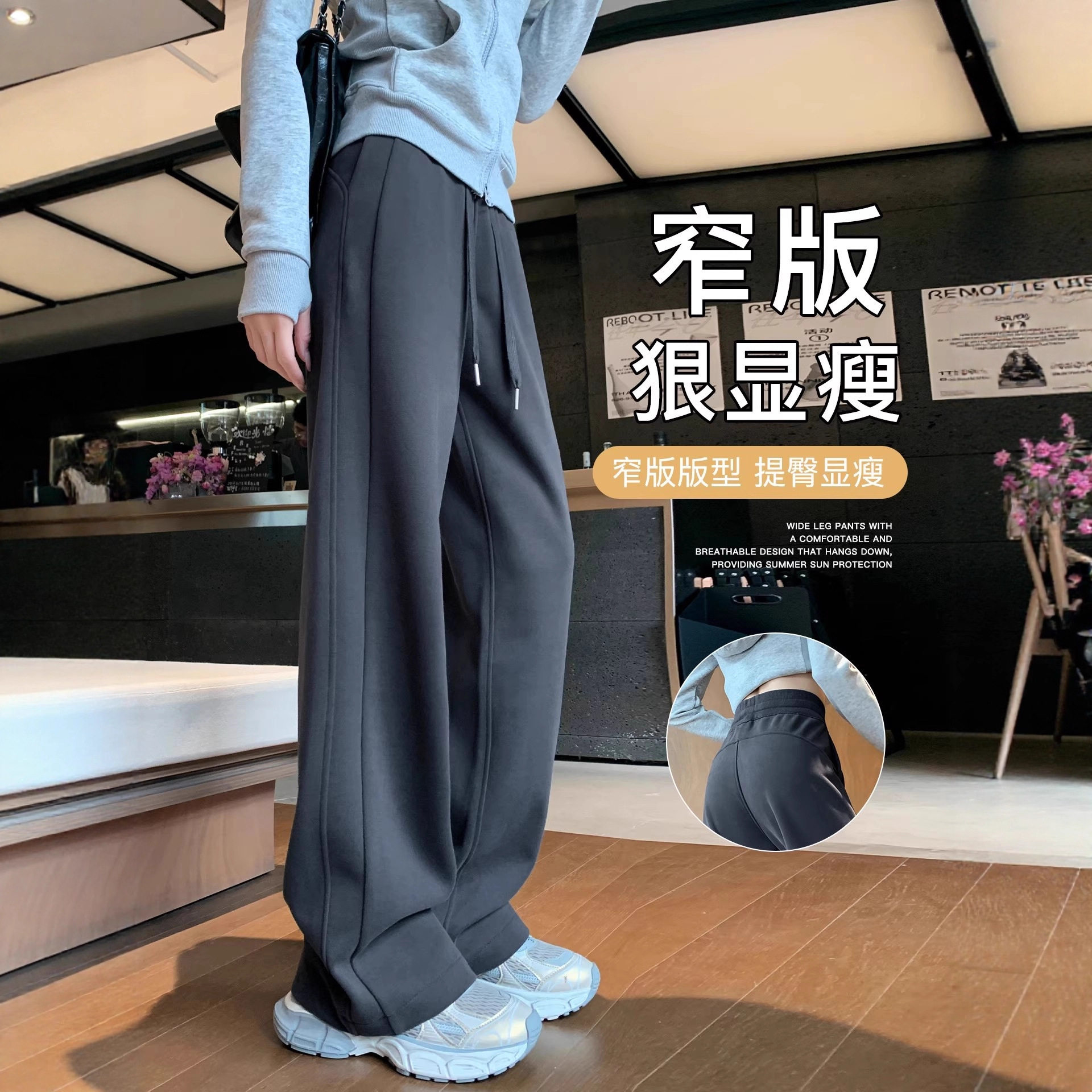 裤子女款2025新款运动裤女加绒阔腿裤lulu裤子女秋冬休闲卫裤