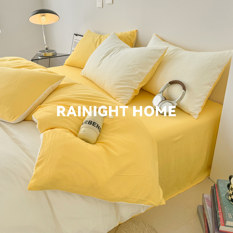 ins奶油风纯水洗棉麻四件套全棉床品被套床单床笠学生宿舍三件套