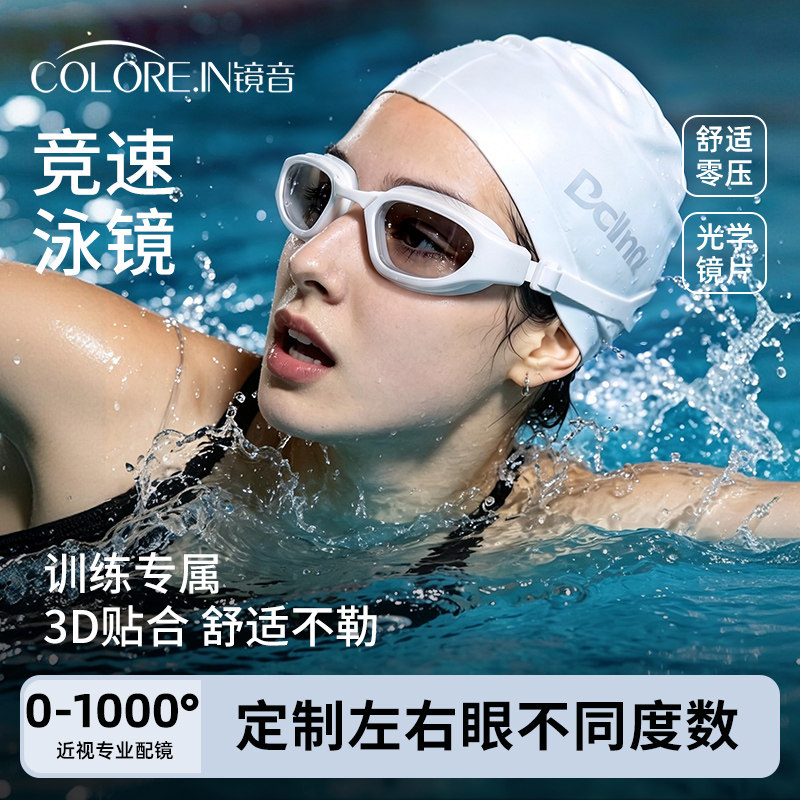 游泳眼镜女士近视加散光左右不一样定制带度数专业防雾高度数泳镜图片