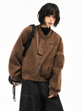 OV原创美式复古麂皮绒棒球棉服外套女冬季宽松短款飞行保暖棉衣潮