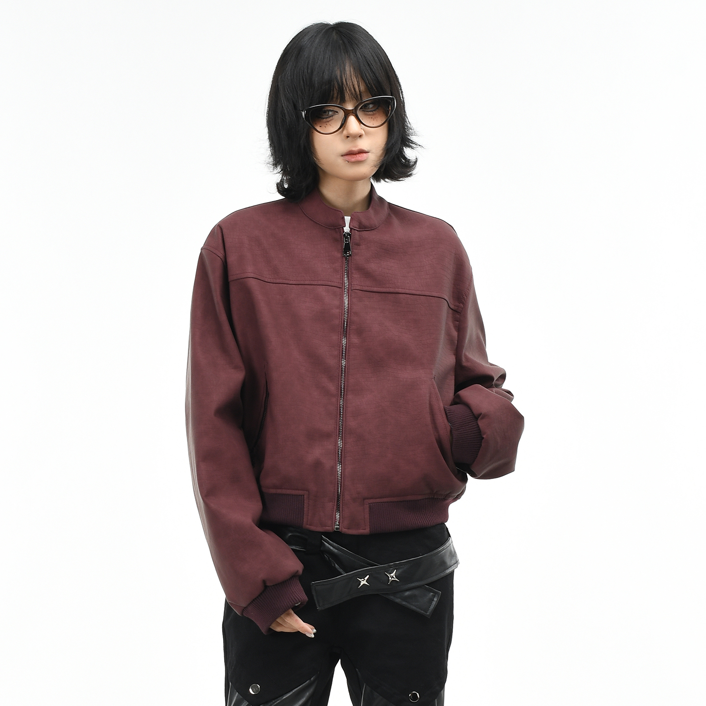 原创美式赛车风短款PU皮衣外套潮