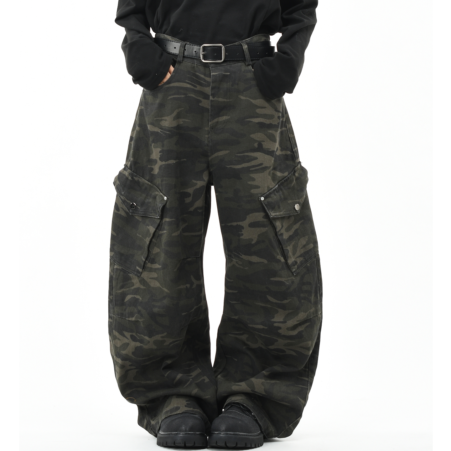 美式复古多口袋水洗迷彩工装裤潮