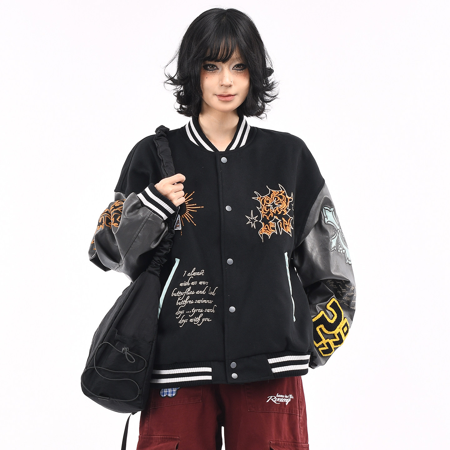 原创美式复古刺绣棒球服休闲外套