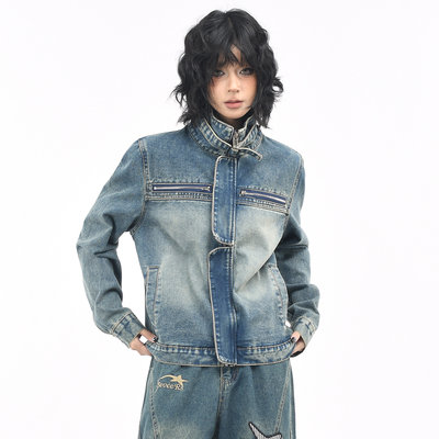 原创美式水洗做旧牛仔短款外套女
