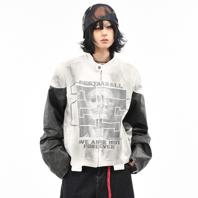 原创复古风骷髅印花立领短款外套