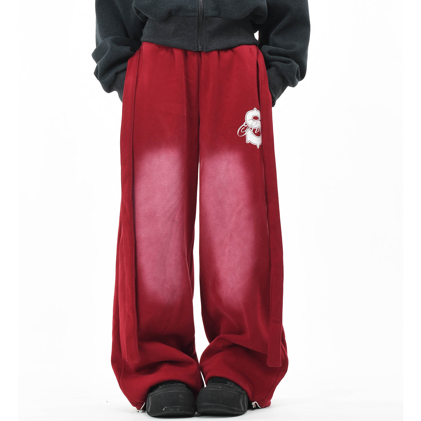 原创美式渐变水洗加绒运动卫裤潮