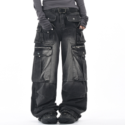 宽松长裤美式多口袋工装牛仔裤潮