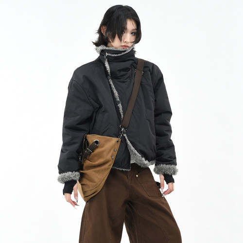 原创美式双面穿毛领座山雕棉服潮