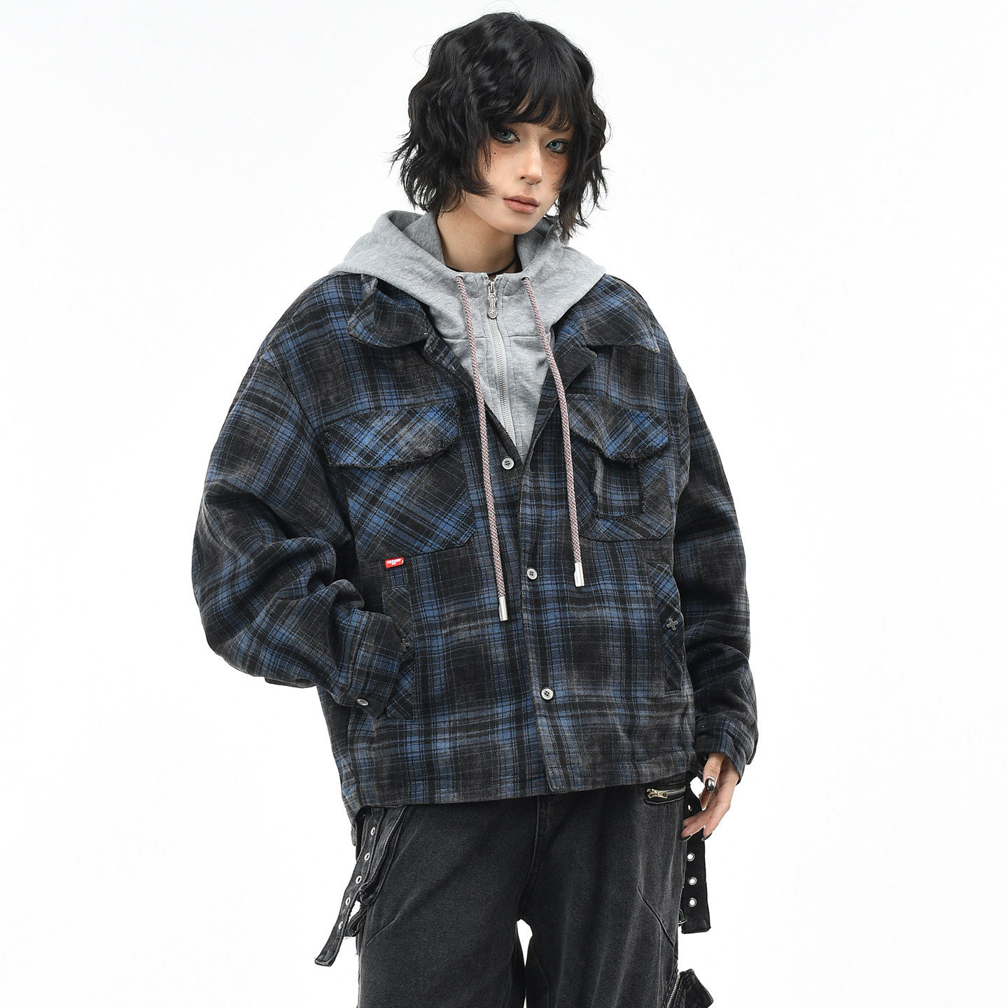 OV原创美式复古格纹假两件拼接棉服外套女冬季宽松保暖连帽棉衣男,女装/女士精品,棉衣/棉服,淘宝优惠券,粉丝福利购,淘宝优惠卷