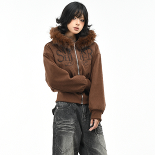 OV原创美式复古灯芯绒夹棉外套女冬季短款毛领可拆卸保暖棉衣棉服