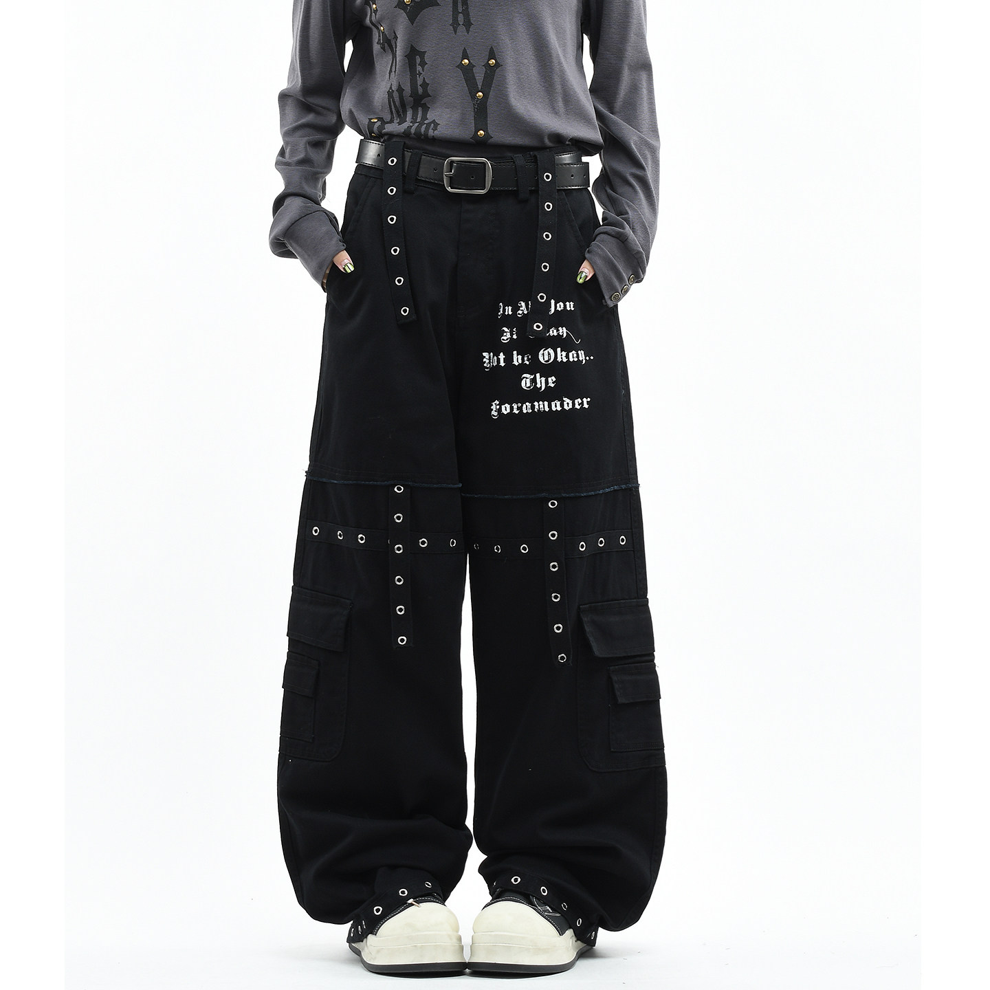 OV原创美式朋克钉扣设计多口袋工装裤男女宽松直筒拖地休闲长裤潮,女装/女士精品,休闲裤,淘宝优惠券,粉丝福利购,淘宝优惠卷