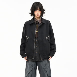 夹克上衣男潮 宽松工装 OV原创美式 解构拼接拉链口袋翻领外套女春季