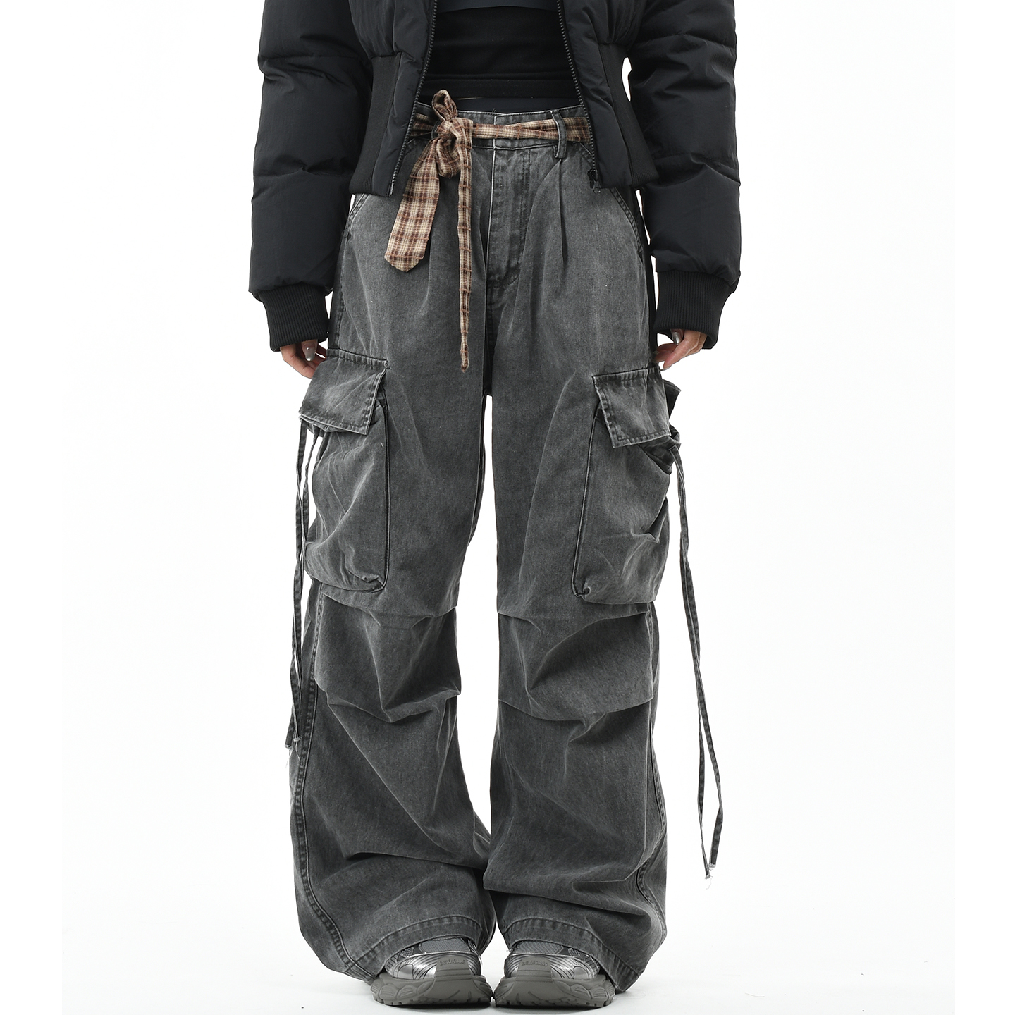 OV原创美式复古格子腰带做旧水洗工装裤男女街头宽松直筒休闲长裤