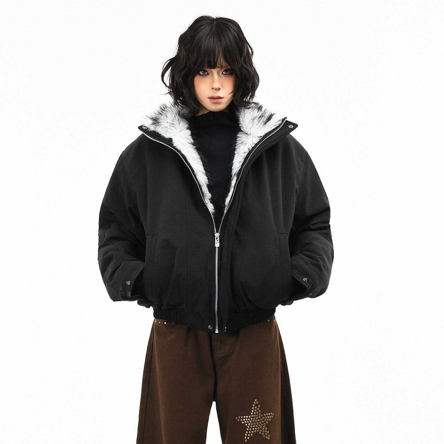 OV原创美式狼王座山雕解构棉服外套女冬季宽松短款加厚保暖棉衣男