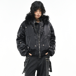 OV原创美式 宽松保暖棉衣男潮 亚比风毛领可拆卸连帽棉服外套女冬季