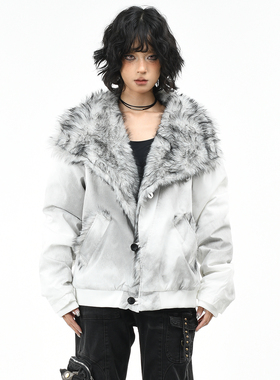 OV原创美式座山雕扎染卸扣设计棉服外套女冬季街头宽松保暖棉衣男