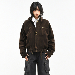 OV原创美式 外套女春季 宽松短款 机车痞帅夹克 复古解构拼接皮绒工装