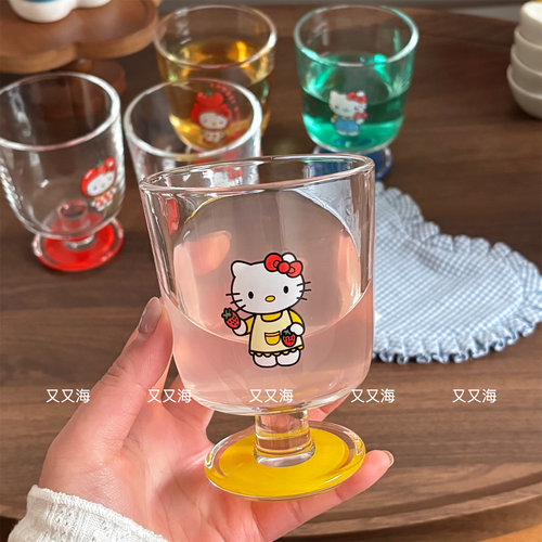 可爱卡通Kitty高脚玻璃果汁杯