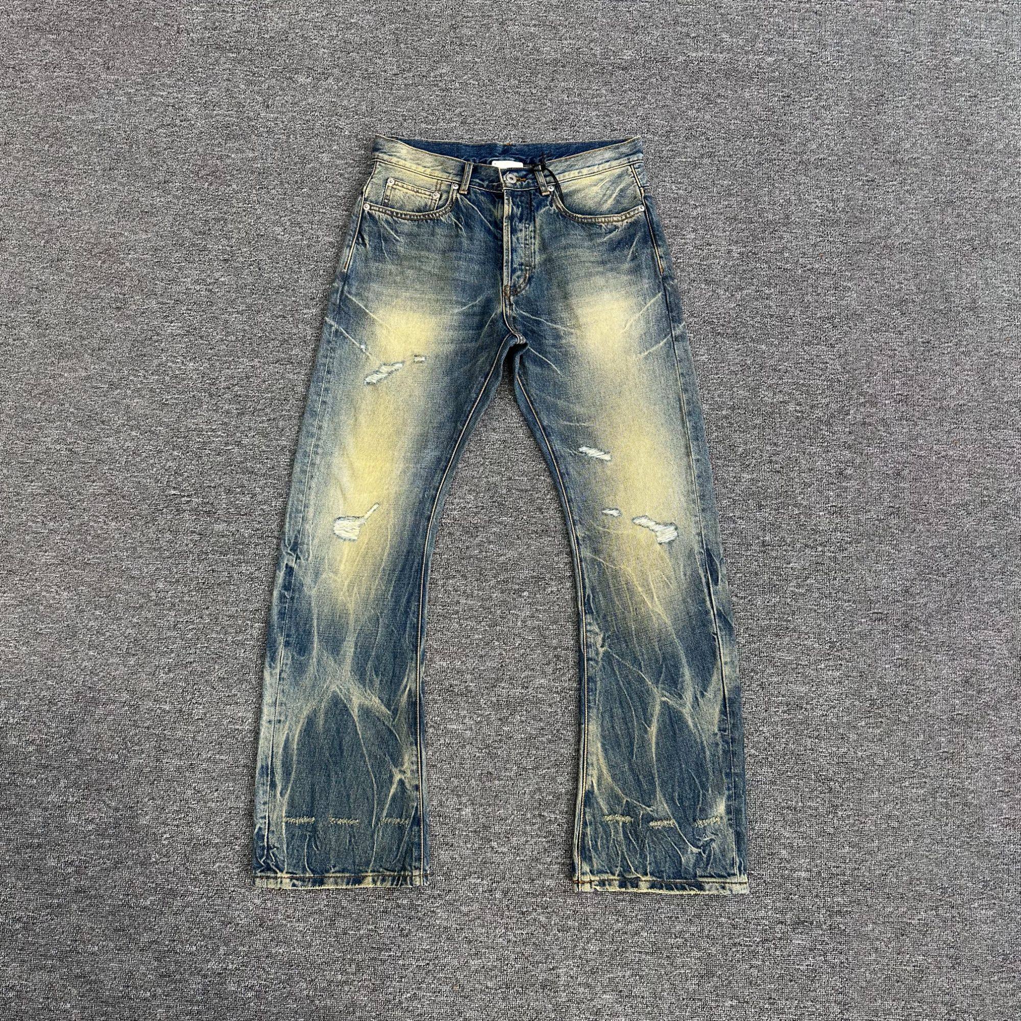 thumbnail for Washed, Distressed, Hand-Torn, Whiskered, Scimitar-Stitched, Patchwork Flared Jeans