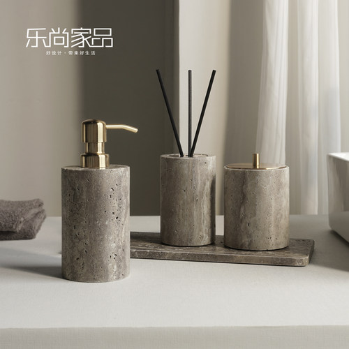 侘寂风洞石卫浴洗漱套件中古风