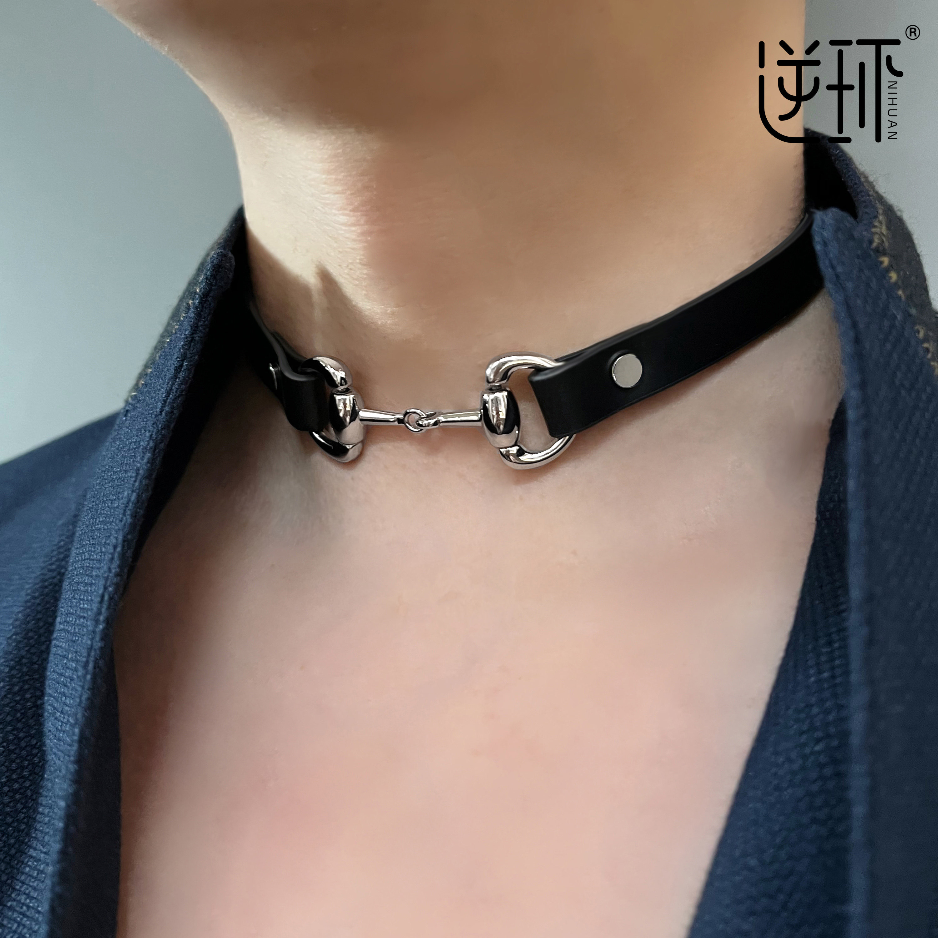 逆环choker禁欲系真皮项圈男m牵引颈带刻字定制礼物小众ins风皮质