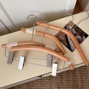 童装服装店专用榉木清漆小童儿童衣架圆棍实木麻绳裤架衣撑防滑