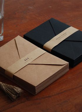 西式复古A6牛皮黑白色信封 文艺明信片6寸照片邀请函情书收纳纸袋