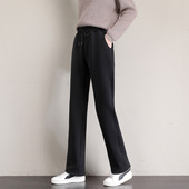 女宽松直筒休闲裤 子秋冬季 2021新款 加绒运动裤 显瘦百搭加厚卫裤 潮