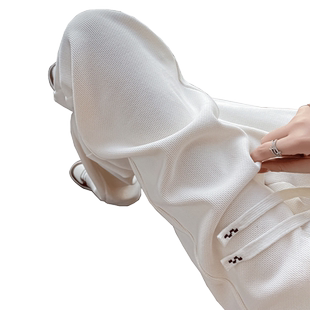 白色窄版阔腿裤女春秋季小个子休闲裤高腰垂感针织宽松直筒拖地裤