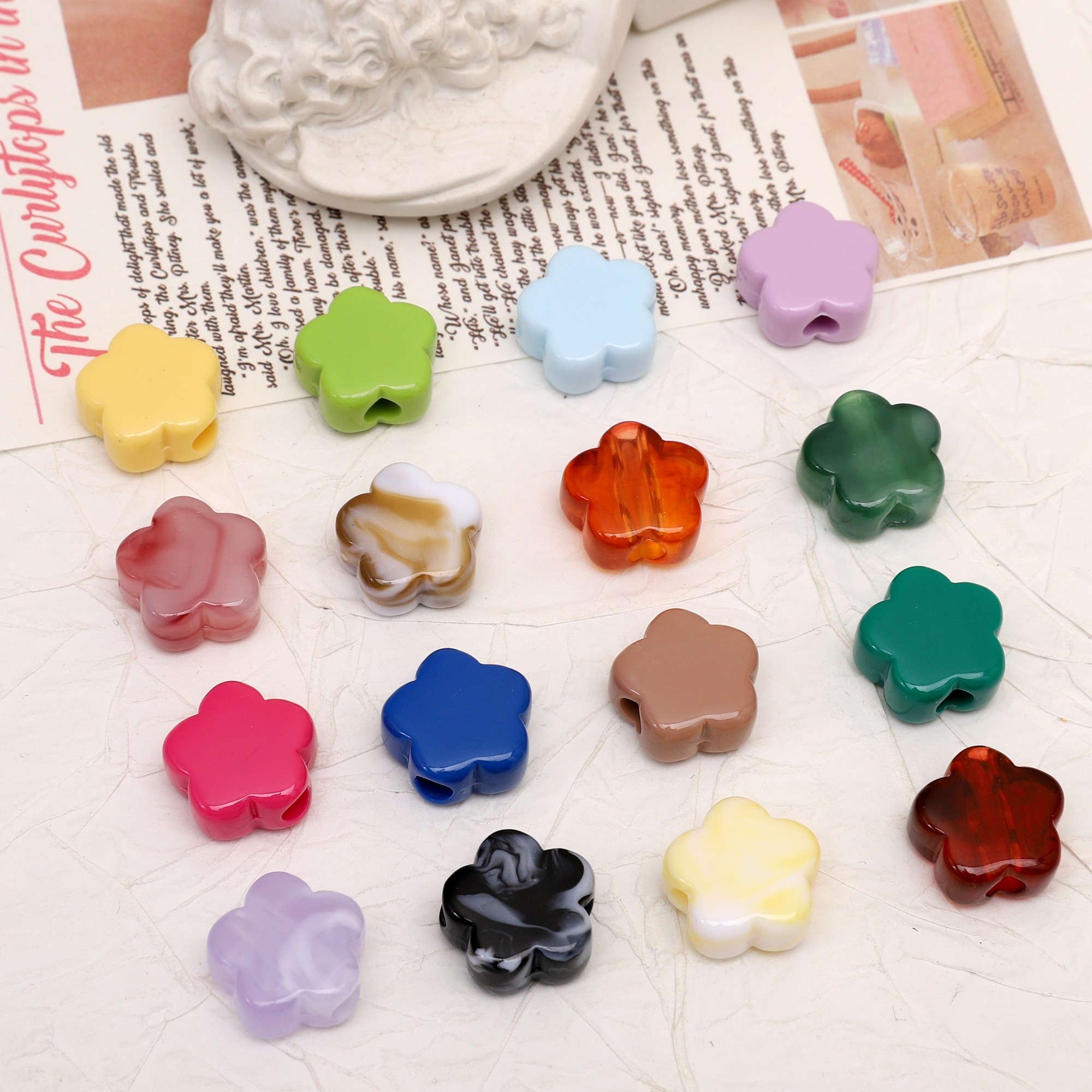 实色亚克力五瓣花珠子DIY饰品