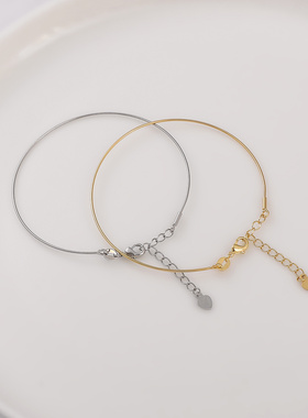 保色14K包金可穿珠铜线细丝手镯