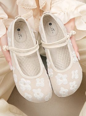 新款超柔玛丽珍鞋女平底新中式妈妈鞋素雅提花复古休闲春夏汉服鞋