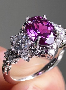 华杰跨境热卖新款合金镶嵌紫色锆石戒指欧美女士订婚戒指厂家直销