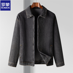 罗蒙春秋季新款仿竹纤维牛仔服夹克复古纯色休闲翻领男士短款外套