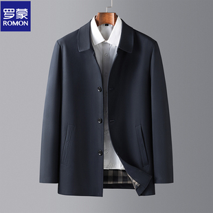 罗蒙夹克中长款翻领老干部爸爸装春秋季新款防风抗水风衣男士外套