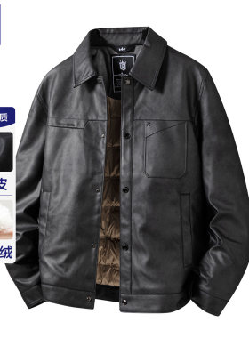 罗蒙仿PU皮衣90鸭绒羽绒服夹克男