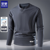 罗蒙重磅米兰棉春秋新款 T恤商务上衣打底衫 四合扣亨利领男士 长袖