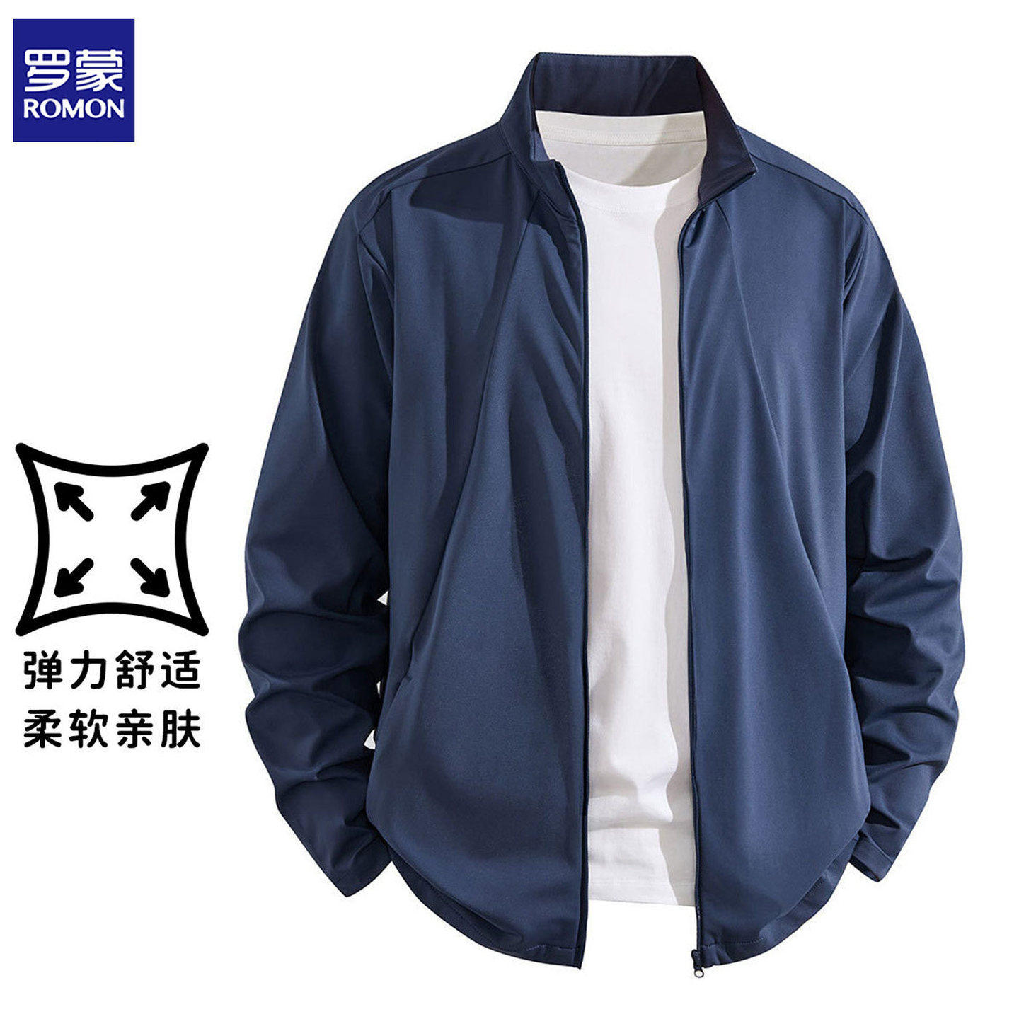 罗蒙鲨鱼皮速干四面弹立领夹克男图片