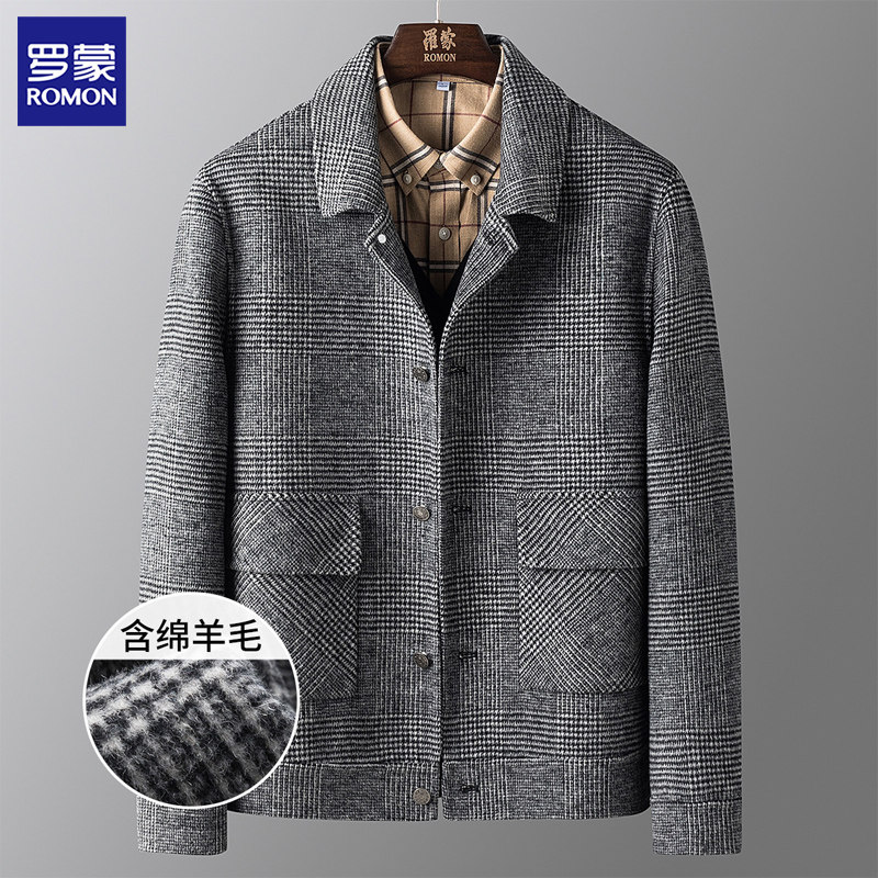 罗蒙毛呢大衣羊毛双面呢短款西装领单排扣翻领爸爸装男士秋冬外套,男装,毛呢大衣,淘宝优惠券,粉丝福利购,淘宝优惠卷