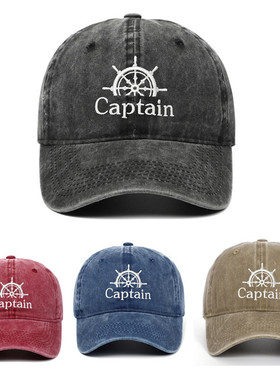 亚马逊2022新品复古水洗Captain刺绣做旧水洗棒球帽爸爸嘻哈帽