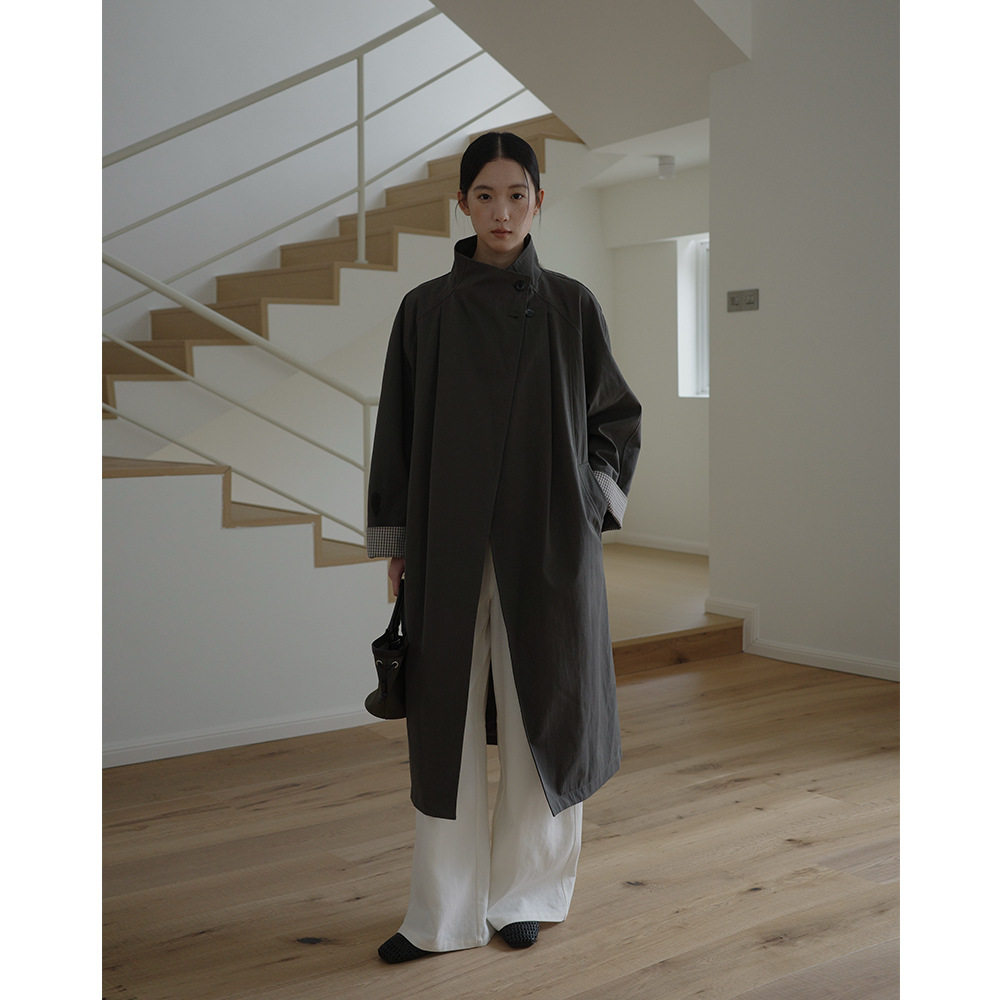 EVERTRUE 风衣2026女装春季新款韩版翻简约宽松领长款外套6027